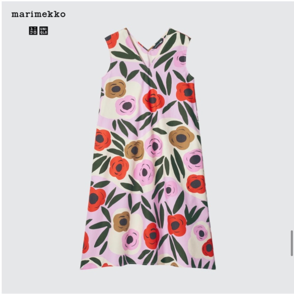 NWT Marimekko for Uniqlo Women’s V Neck Sleeveless Flower Flare Dress Size S